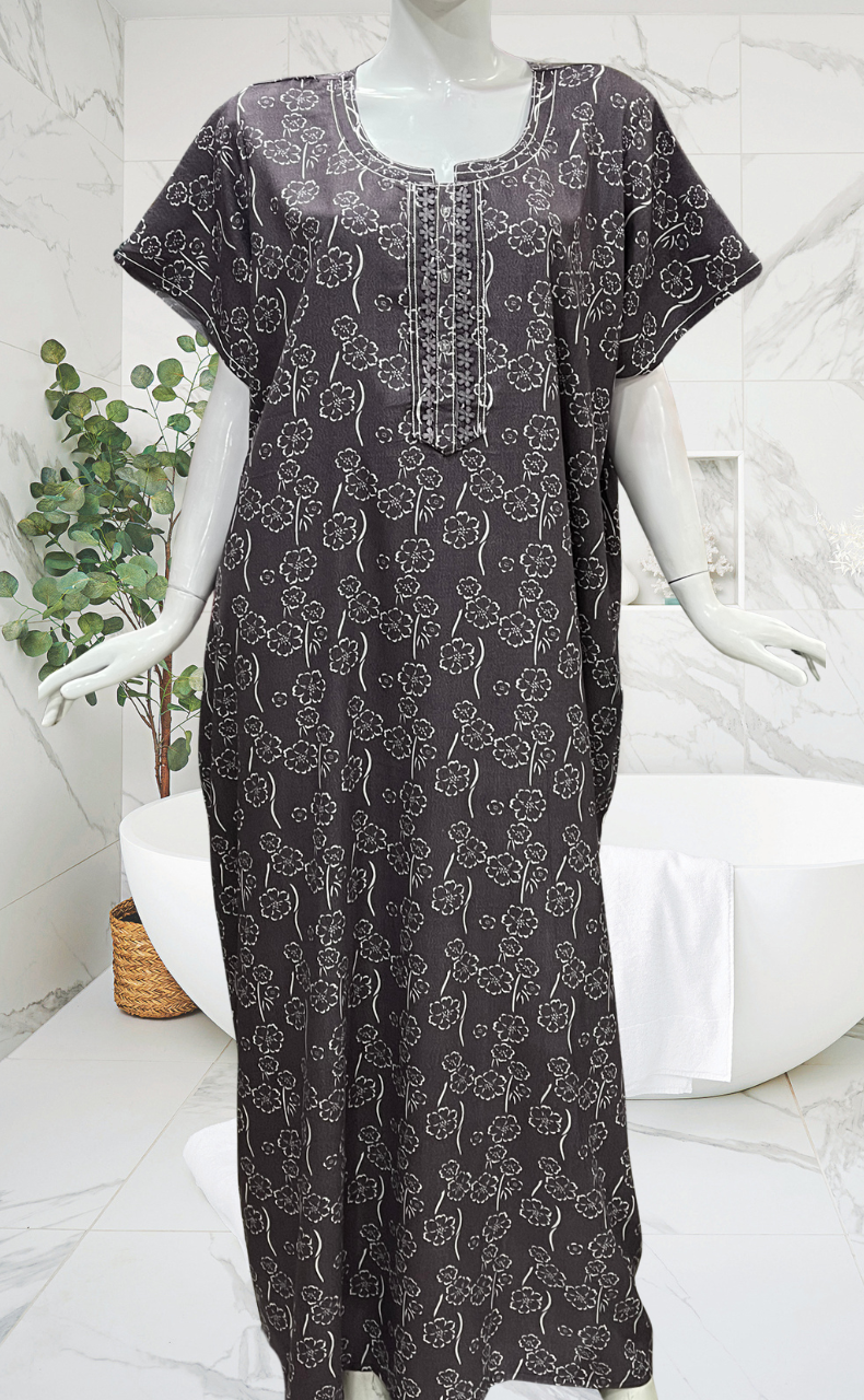 Mauve Floral Spun Nighty. Flowy Spun Fabric | Laces and Frills