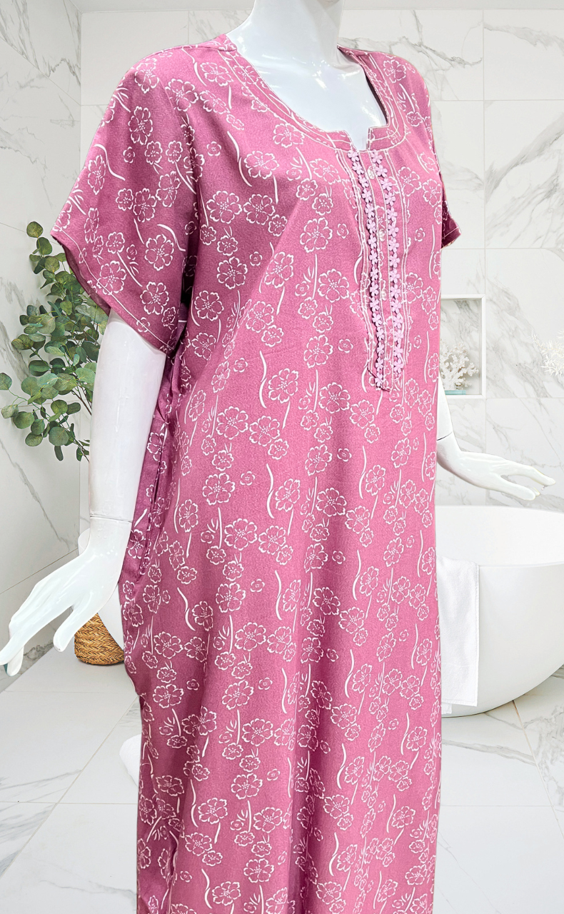 Pink Floral Spun Nighty. Flowy Spun Fabric | Laces and Frills