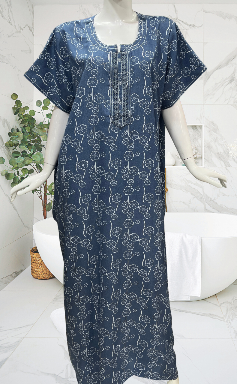 Blue Floral Spun Nighty. Flowy Spun Fabric | Laces and Frills