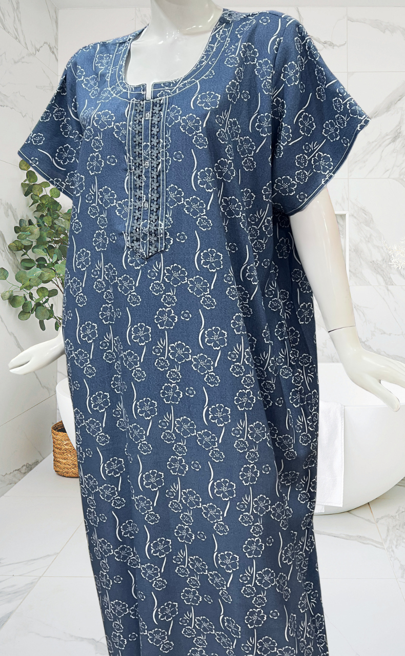 Blue Floral Spun Nighty. Flowy Spun Fabric | Laces and Frills