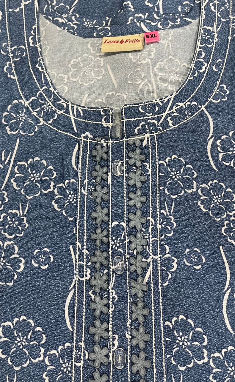 Blue Floral Spun Nighty. Flowy Spun Fabric | Laces and Frills
