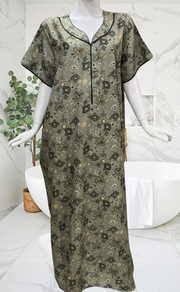 Pista Green Floral Spun Nighty. Flowy Spun Fabric | Laces and Frills