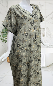 Pista Green Floral Spun Nighty. Flowy Spun Fabric | Laces and Frills