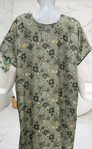 Pista Green Floral Spun Nighty. Flowy Spun Fabric | Laces and Frills