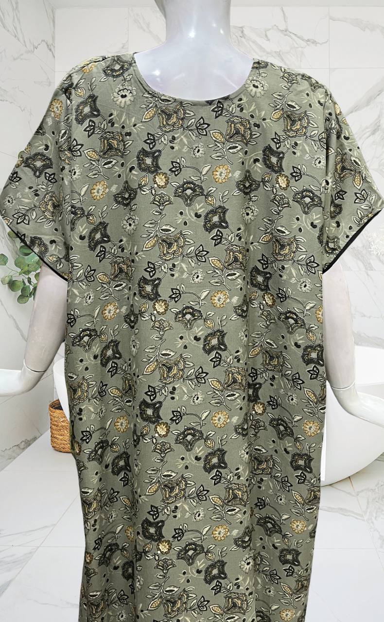 Pista Green Floral Spun Nighty. Flowy Spun Fabric | Laces and Frills