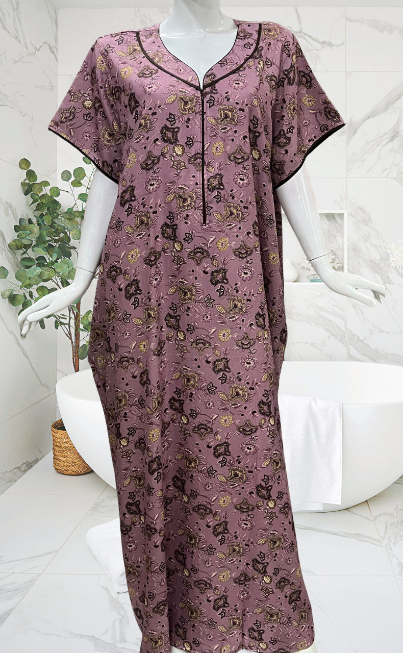 English Pink Floral Spun Nighty. Flowy Spun Fabric | Laces and Frills