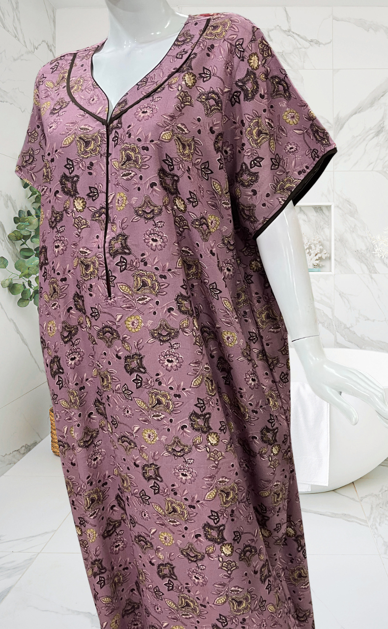 English Pink Floral Spun Nighty. Flowy Spun Fabric | Laces and Frills