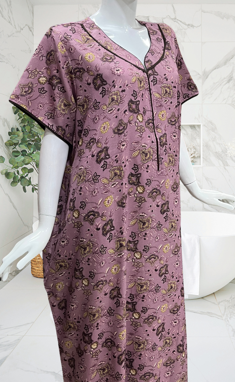 English Pink Floral Spun Nighty. Flowy Spun Fabric | Laces and Frills