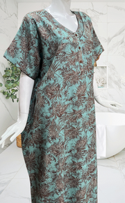 Sea Green Leafy Spun Nighty. Flowy Spun Fabric | Laces and Frills