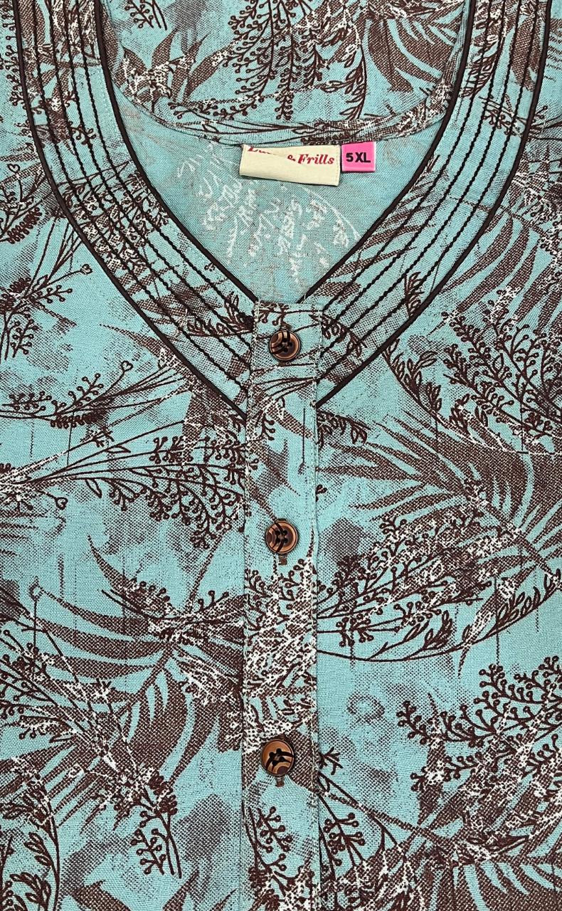 Sea Green Leafy Spun Nighty. Flowy Spun Fabric | Laces and Frills