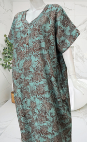 Sea Green Leafy Spun Nighty. Flowy Spun Fabric | Laces and Frills