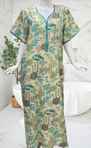 Cream/Sea Green Garden Spun Nighty. Flowy Spun Fabric | Laces and Frills