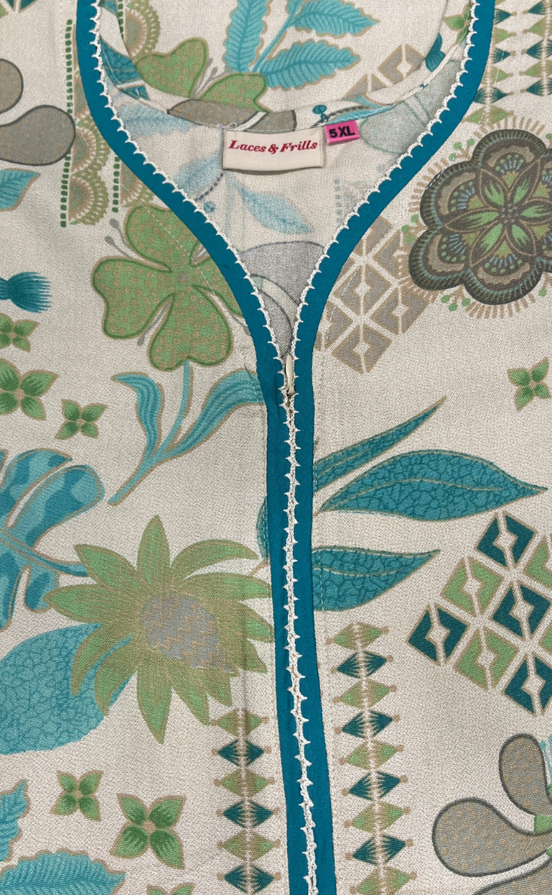 Cream/Sea Green Garden Spun Nighty. Flowy Spun Fabric | Laces and Frills