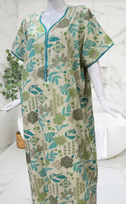 Cream/Sea Green Garden Spun Nighty. Flowy Spun Fabric | Laces and Frills