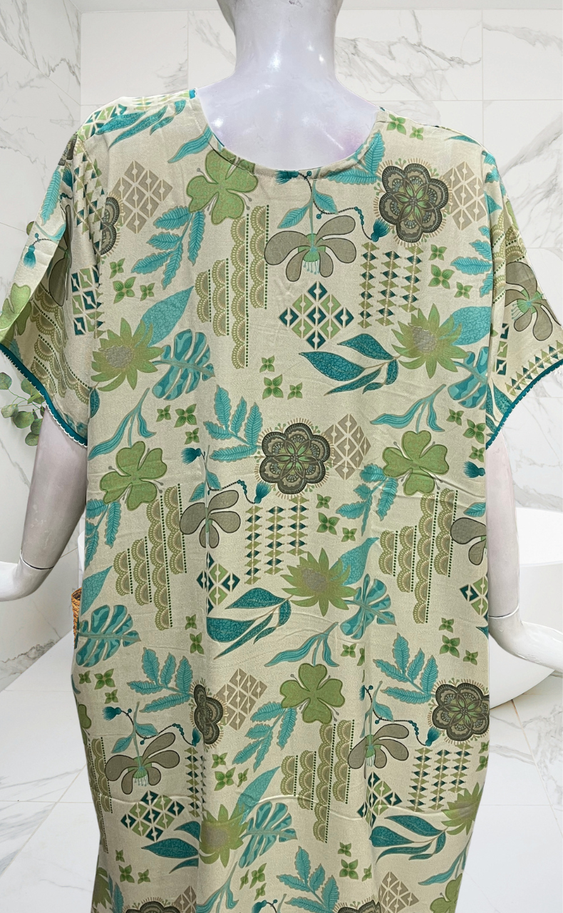 Cream/Sea Green Garden Spun Nighty. Flowy Spun Fabric | Laces and Frills