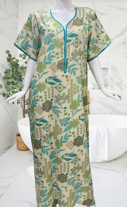 Cream/Sea Green Garden Spun Nighty. Flowy Spun Fabric | Laces and Frills