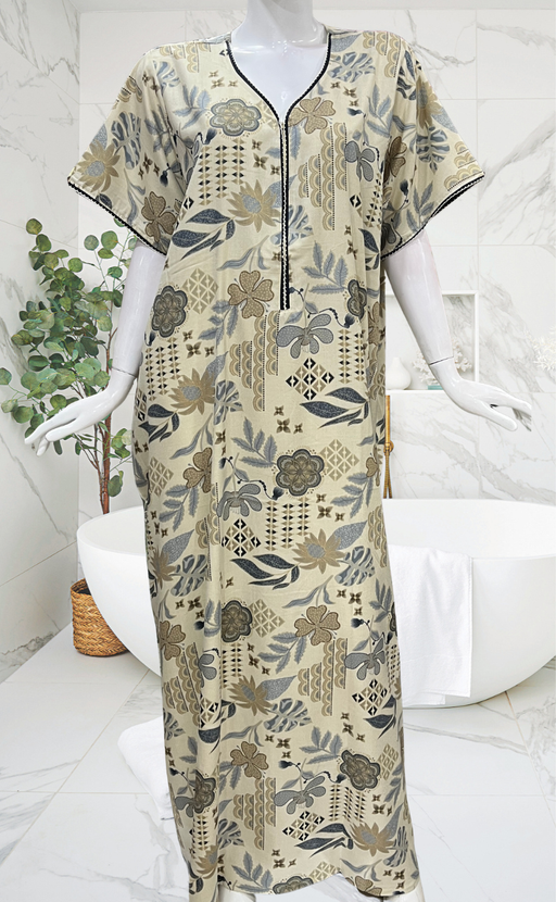 Cream/Grey Spun Nighty. Flowy Spun Fabric | Laces and Frills