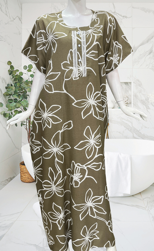 Beige Floral Spun Nighty. Flowy Spun Fabric | Laces and Frills