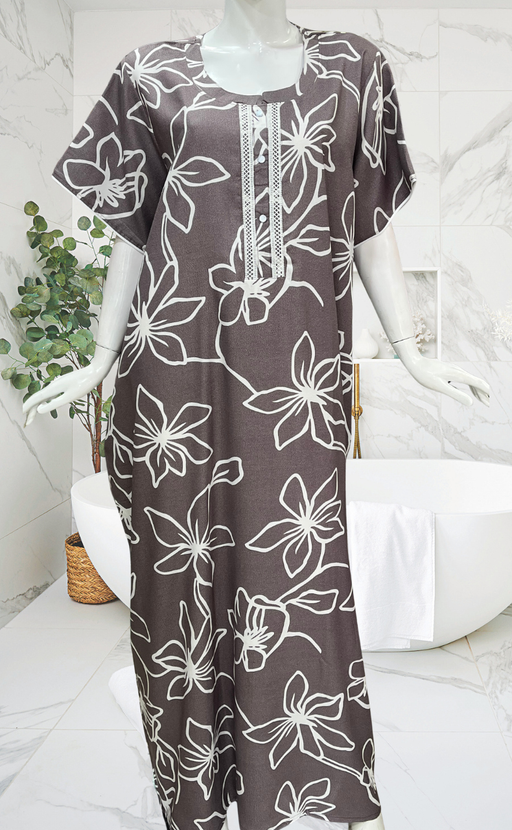 Mauve Floral Spun Nighty. Flowy Spun Fabric | Laces and Frills