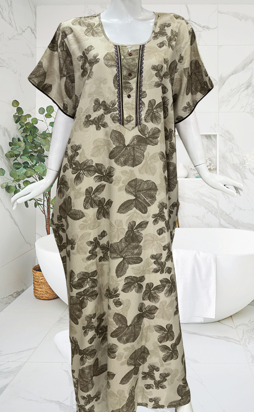 Beige Floral Spun Nighty. Flowy Spun Fabric | Laces and Frills