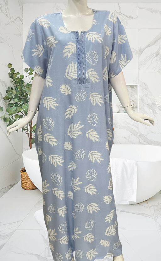 Light Blue Leafy Spun Nighty. Flowy Spun Fabric | Laces and Frills