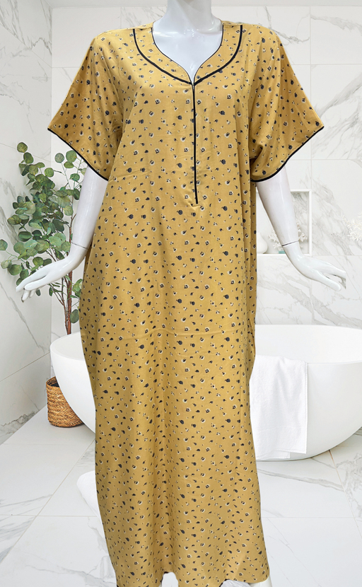 Yellow Tiny Floral Spun Nighty. Flowy Spun Fabric | Laces and Frills