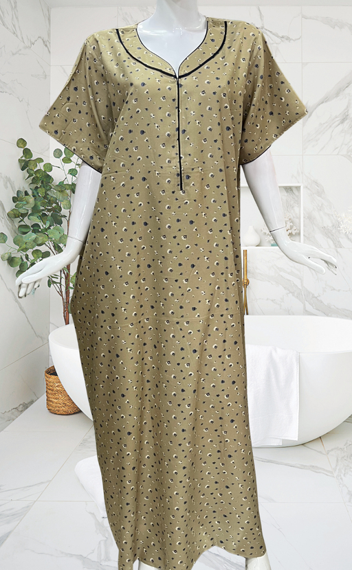 Beige Tiny Floral Spun Nighty. Flowy Spun Fabric | Laces and Frills