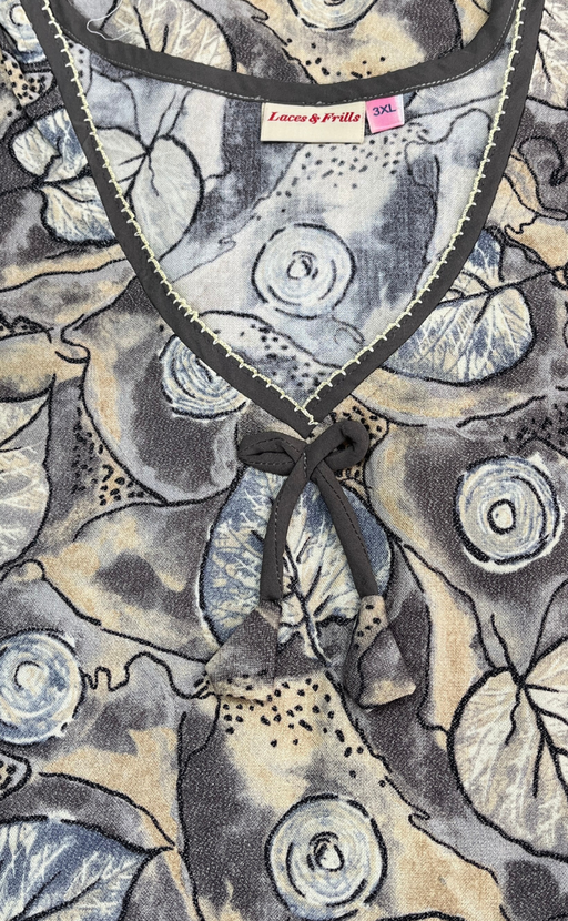 Grey Leafy Spun Nighty. Flowy Spun Fabric | Laces and Frills