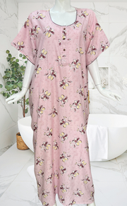 Baby Pink Floral Spun Nighty. Flowy Spun Fabric | Laces and Frills