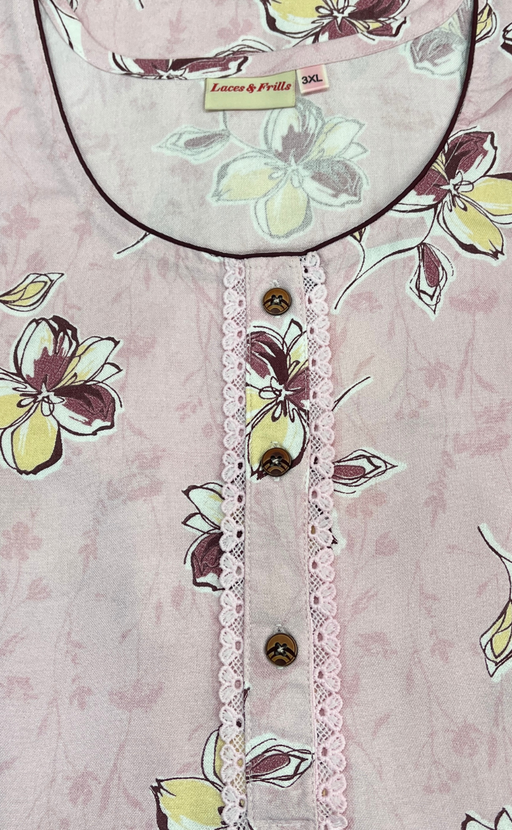 Baby Pink Floral Spun Nighty. Flowy Spun Fabric | Laces and Frills
