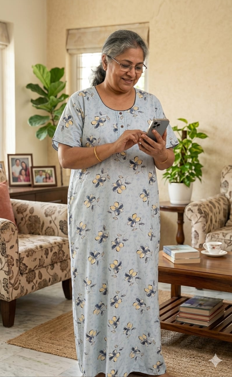 Light Blue Floral Spun Nighty. Flowy Spun Fabric | Laces and Frills - Laces and Frills