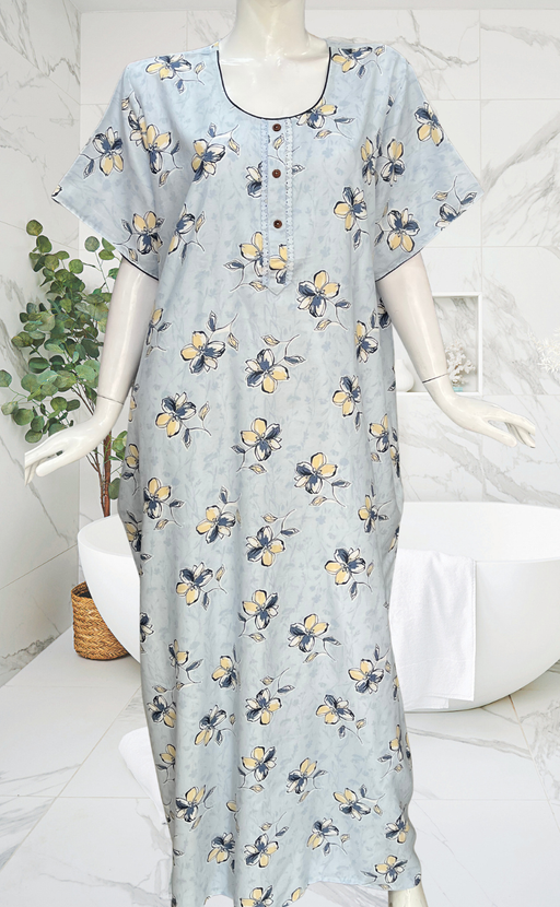 Light Blue Floral Spun Nighty. Flowy Spun Fabric | Laces and Frills