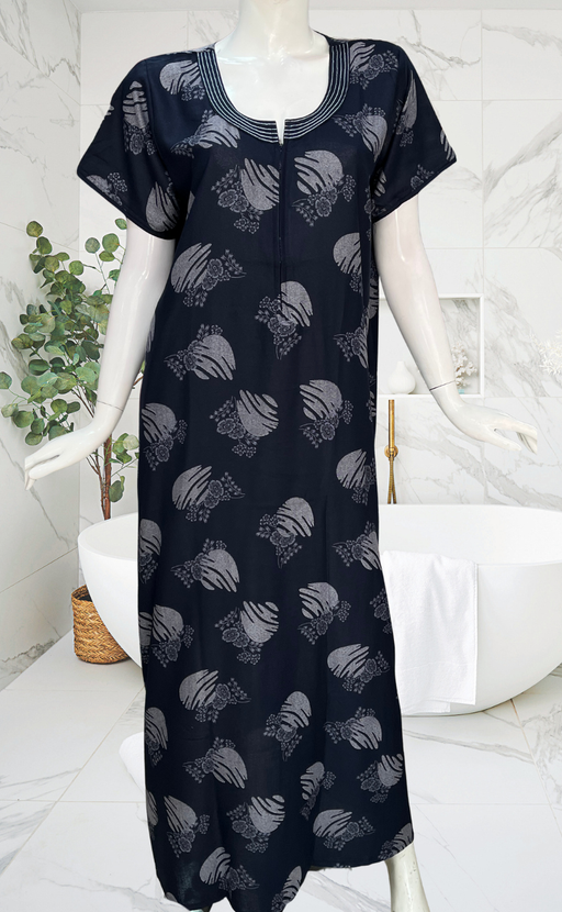 Navy Blue Floral Spun Nighty. Flowy Spun Fabric | Laces and Frills