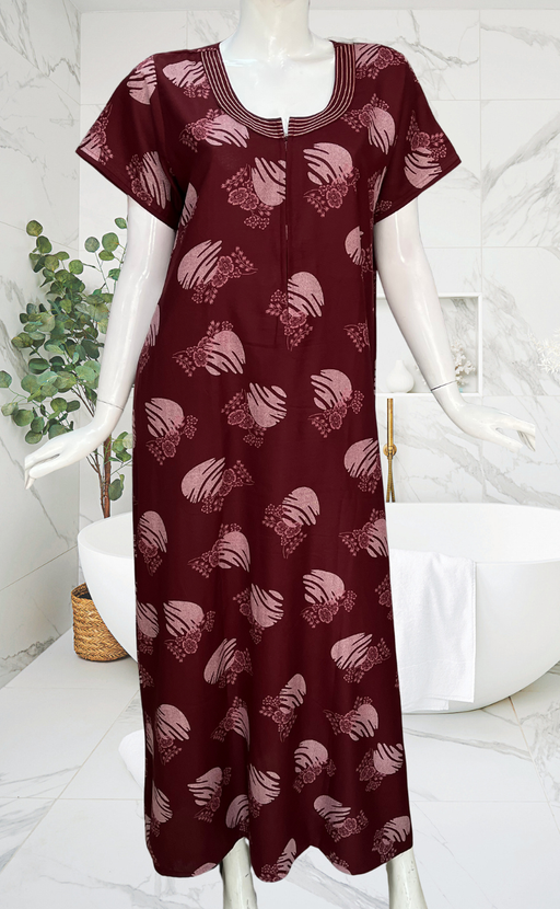 Maroon Floral Spun Nighty. Flowy Spun Fabric | Laces and Frills