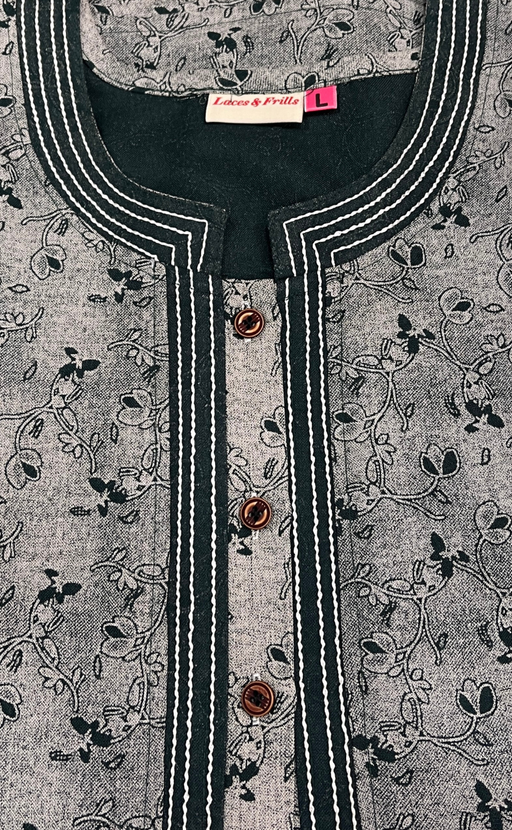 Green Tiny Floral Spun Nighty. Flowy Spun Fabric | Laces and Frills