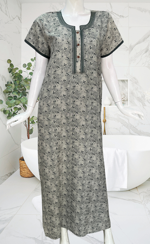 Green Tiny Floral Spun Nighty. Flowy Spun Fabric | Laces and Frills