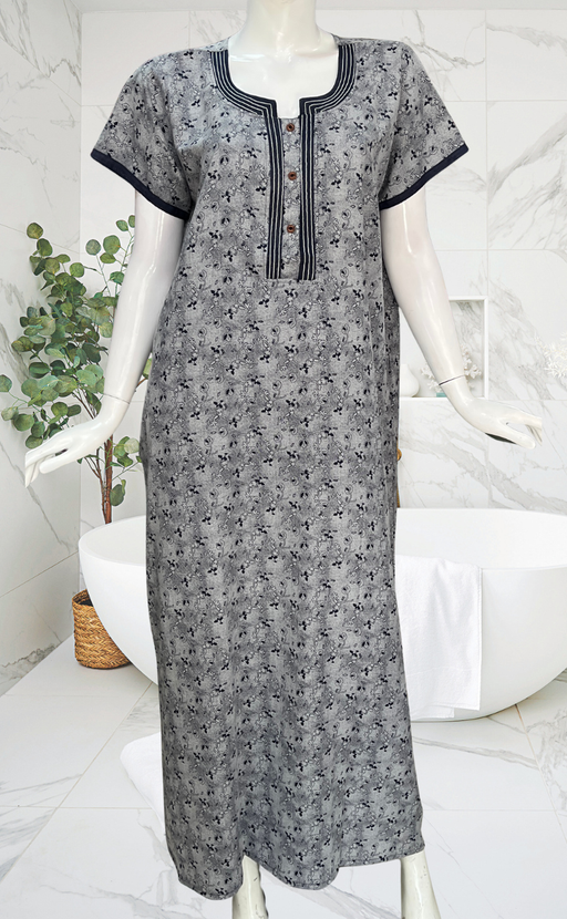 Navy Blue Tiny Floral Spun Nighty. Flowy Spun Fabric | Laces and Frills