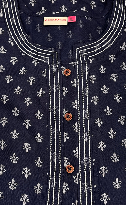 Navy Blue Tiny Floral Spun Nighty. Flowy Spun Fabric | Laces and Frills