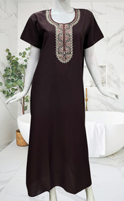 Brown Embroidery Soft Cotton Nighty. Soft Breathable Fabric | Laces and Frills