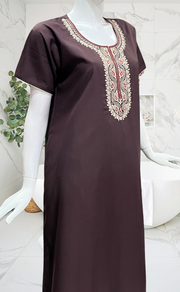 Brown Embroidery Soft Cotton Nighty. Soft Breathable Fabric | Laces and Frills