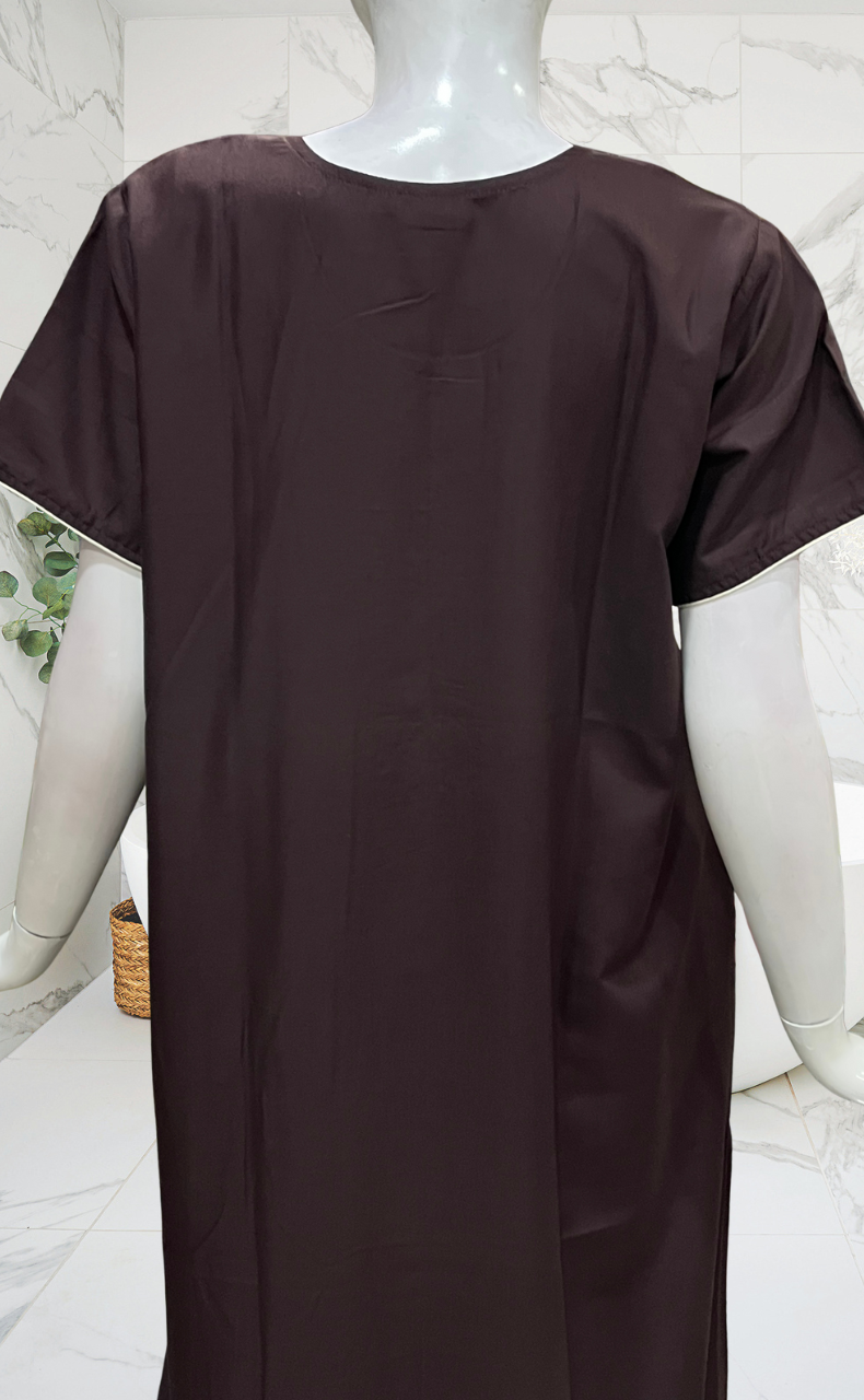 Brown Embroidery Soft Cotton Nighty. Soft Breathable Fabric | Laces and Frills