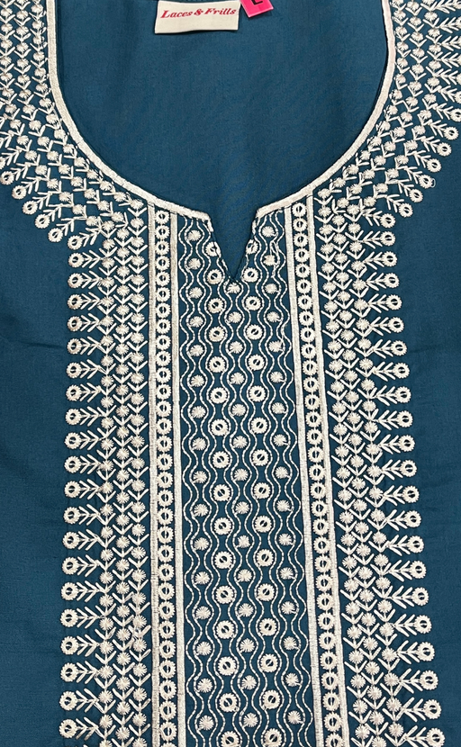 Teal Blue Embroidery Soft Cotton Nighty. Soft Breathable Fabric | Laces and Frills