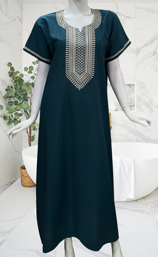 Teal Blue Embroidery Soft Cotton Nighty. Soft Breathable Fabric | Laces and Frills