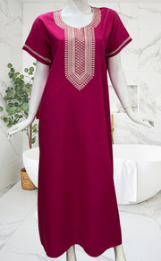 Rani Pink Embroidery Soft Cotton Nighty. Soft Breathable Fabric | Laces and Frills