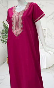 Rani Pink Embroidery Soft Cotton Nighty. Soft Breathable Fabric | Laces and Frills