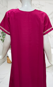 Rani Pink Embroidery Soft Cotton Nighty. Soft Breathable Fabric | Laces and Frills