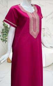 Rani Pink Embroidery Soft Cotton Nighty. Soft Breathable Fabric | Laces and Frills