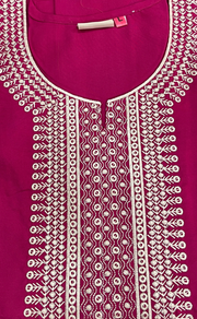 Rani Pink Embroidery Soft Cotton Nighty. Soft Breathable Fabric | Laces and Frills