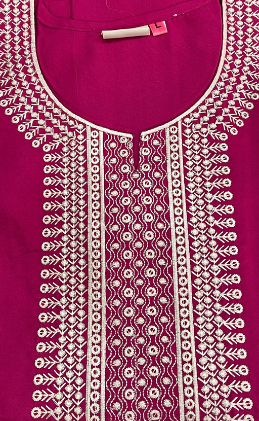 Rani Pink Embroidery Soft Cotton Nighty. Soft Breathable Fabric | Laces and Frills