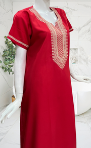 Red Embroidery Soft Cotton Nighty. Soft Breathable Fabric | Laces and Frills